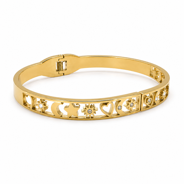 Kadas Gold-Tone Engraved Geometric Pattern Broad Kada for Women - House of Viya