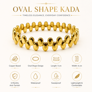Gold Chunky Oval Egg Bead All Around Kada for Women | Large Ball Motif Stainless Steel Ladies Bangle | Bold Festive Wrist Jewellery