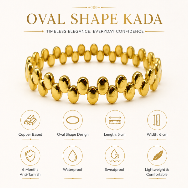 Gold Chunky Oval Egg Bead All Around Kada for Women | Large Ball Motif Stainless Steel Ladies Bangle | Bold Festive Wrist Jewellery - House of Viya