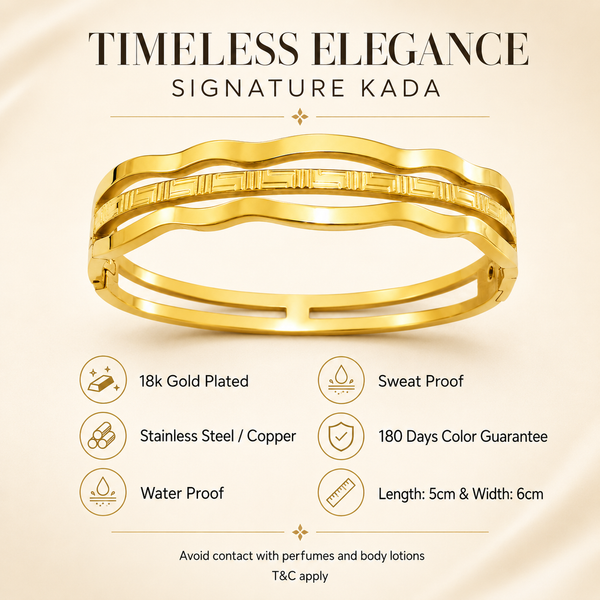 Kadas Gold-Tone Triple-Layer Wavy Engraved Kada Bangle for Women - House of Viya