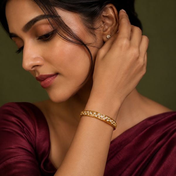 Kadas Gold-Tone Crystal-Studded Slim Kada for Women - House of Viya