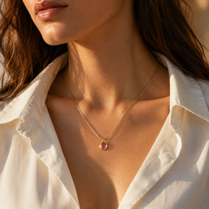 Chain 18K Gold-Plated Fine Snake Chain with Peach Round Pendant - House of Viya