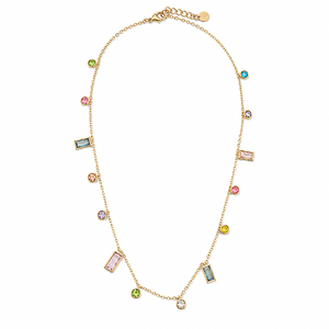 Chains Gold-Tone Multicolor Stone-Studded Charm Chain for Women