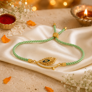 Rakhi Stone-Studded Feather Motif Charm Design Rakhi