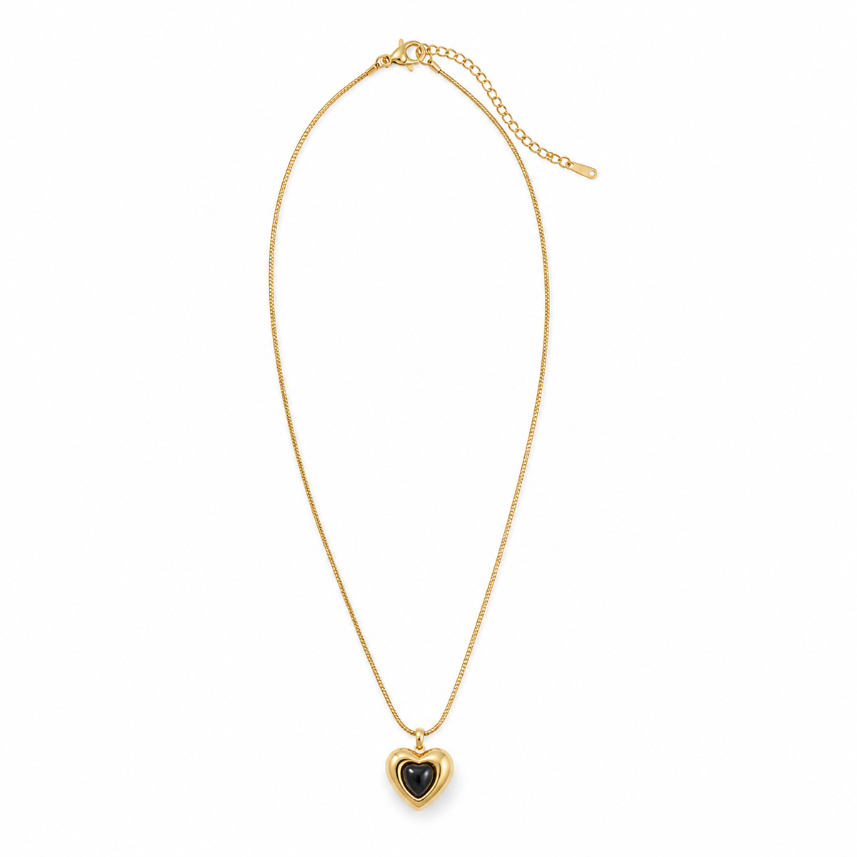 Chain 18K Gold-Plated Fine Chain with Double-Layer Black Heart Pendant