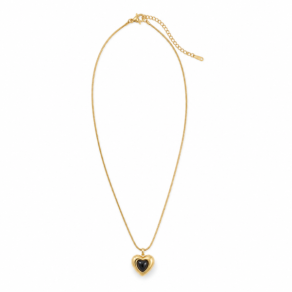 Chain 18K Gold-Plated Fine Chain with Double-Layer Black Heart Pendant - House of Viya