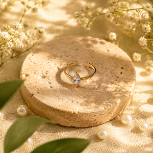 Anti tranish Gold plated Single Solatire Oval stone Rings for adults - 1PC
