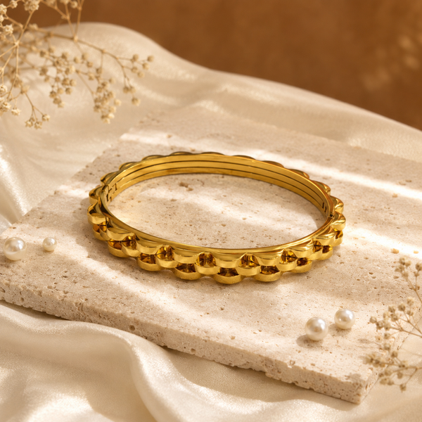 Kadas Gold-Tone Multi-Row Crystal-Studded Broad Kada for Women