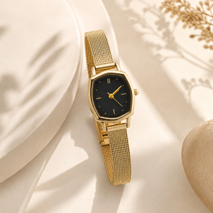 Watches Gold-Tone Octagonal Black Dial Multi Strand Bracelet Watch for Women