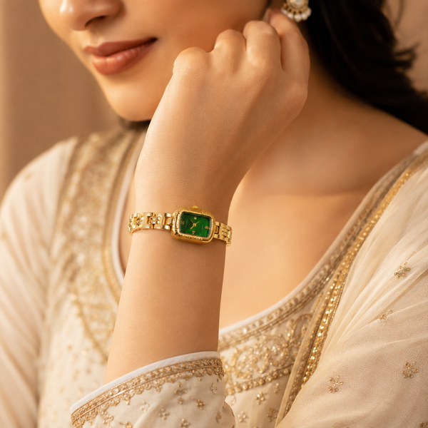 Watches Gold-Tone Rectangular Green Dial Bracelet Watch for Women - House of Viya