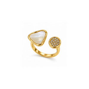 Rings Dual-Tone Polished White Stone Elegant Solitaire Ring