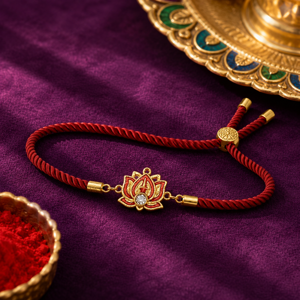 Rakhi Stone-Studded Lotus Floral Motif Design Rakhi