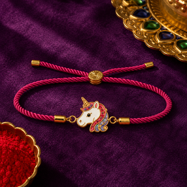 Rakhi Stone-Studded Unicorn Motif Kids Character Rakhi