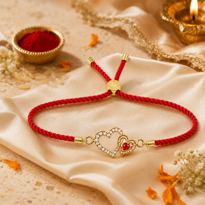 Rakhi Stone-Studded Heart Motif Charm Design Rakhi