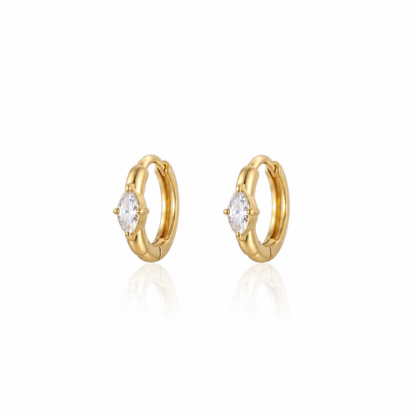 Gold Plated Marquise CZ Huggie Hoop Earrings