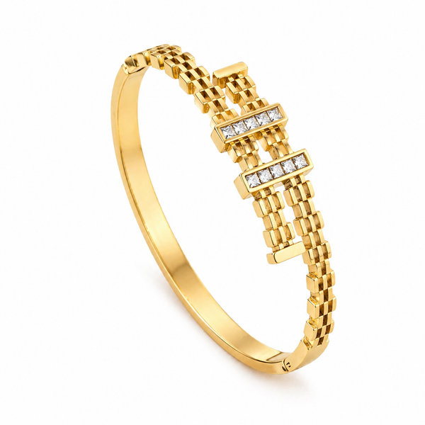 Multi Strand Mesh Chain Baguette CZ Baby Kada Bangle | Gold Plated Plaque Statement Bracelet for Women - House of Viya