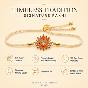18K Gold Plated Rakhi Stone-Studded Sun Chakra Motif Design Rakhi - House of Viya
