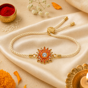 18K Gold Plated Rakhi Stone-Studded Sun Chakra Motif Design Rakhi - House of Viya