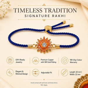 18K Gold Plated Rakhi Stone-Studded Sun Chakra Motif Design Rakhi - House of Viya