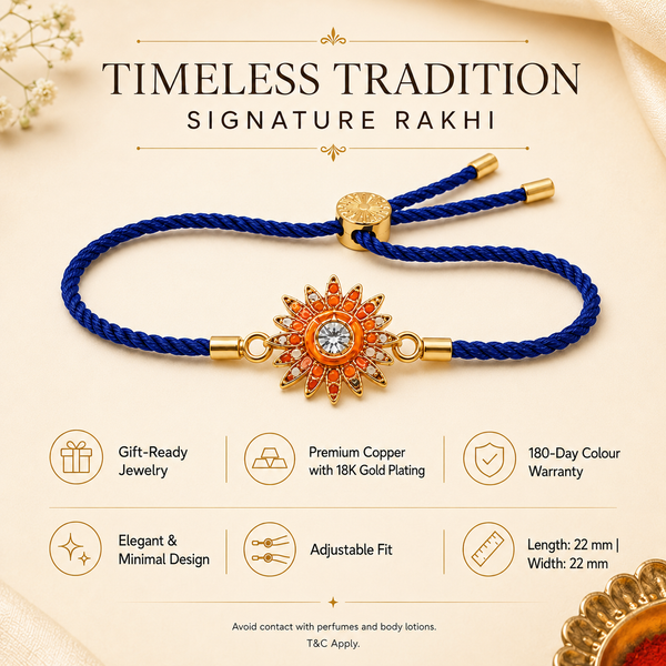 18K Gold Plated Rakhi Stone-Studded Sun Chakra Motif Design Rakhi - House of Viya