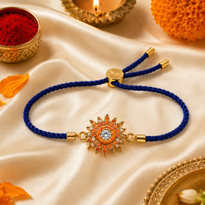 18K Gold Plated Rakhi Stone-Studded Sun Chakra Motif Design Rakhi - House of Viya