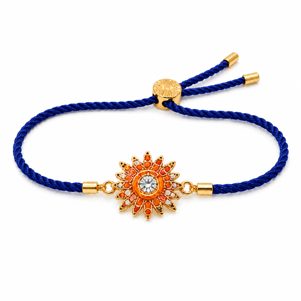 18K Gold Plated Rakhi Stone-Studded Sun Chakra Motif Design Rakhi - House of Viya