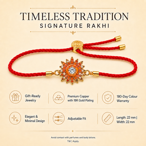 18K Gold Plated Rakhi Stone-Studded Sun Chakra Motif Design Rakhi - House of Viya