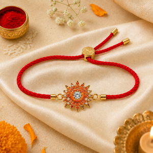 18K Gold Plated Rakhi Stone-Studded Sun Chakra Motif Design Rakhi - House of Viya
