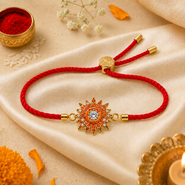 18K Gold Plated Rakhi Stone-Studded Sun Chakra Motif Design Rakhi - House of Viya