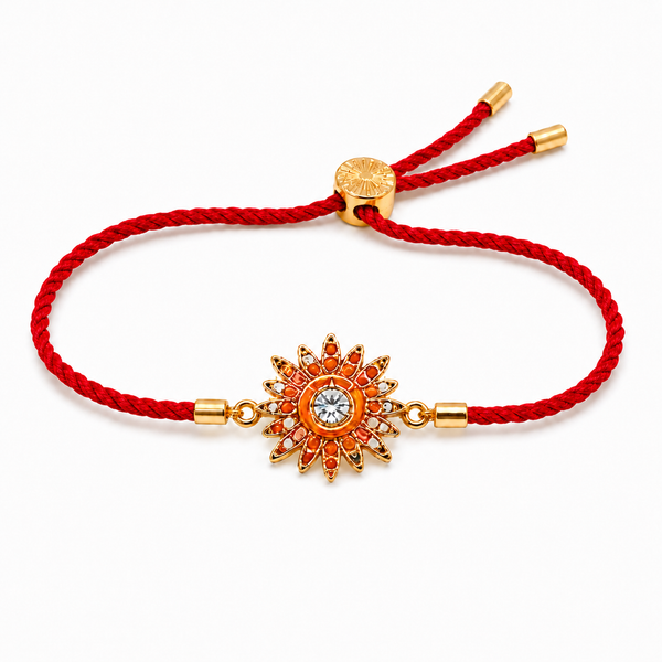 18K Gold Plated Rakhi Stone-Studded Sun Chakra Motif Design Rakhi - House of Viya