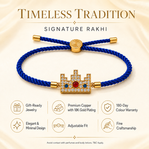 18K Gold Plated Rakhi Stone-Studded Pixel Crown Motif Charm Rakhi - House of Viya