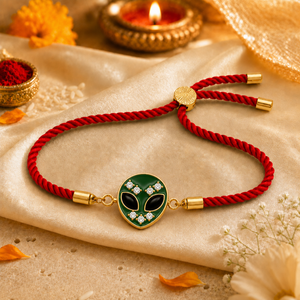 18K Gold Plated Rakhi Stone-Studded Alien Motif Character Rakhi - House of Viya