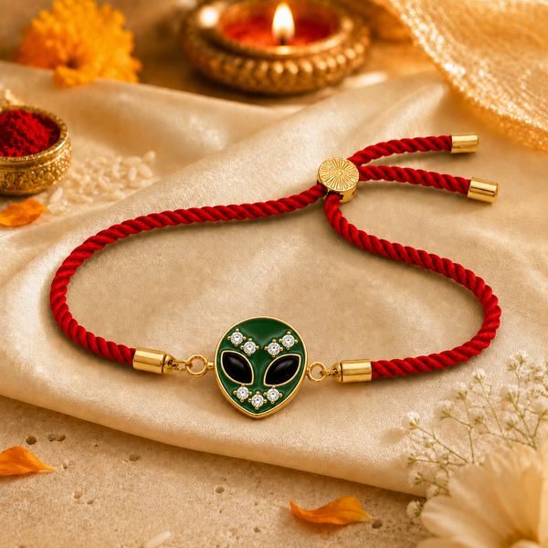 18K Gold Plated Rakhi Stone-Studded Alien Motif Character Rakhi - House of Viya