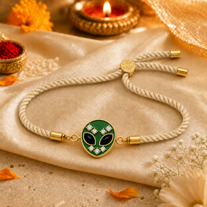 18K Gold Plated Rakhi Stone-Studded Alien Motif Character Rakhi - House of Viya