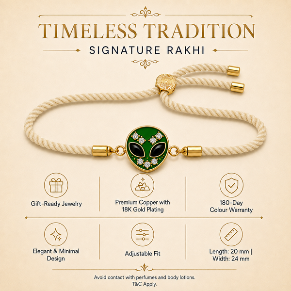 18K Gold Plated Rakhi Stone-Studded Alien Motif Character Rakhi - House of Viya