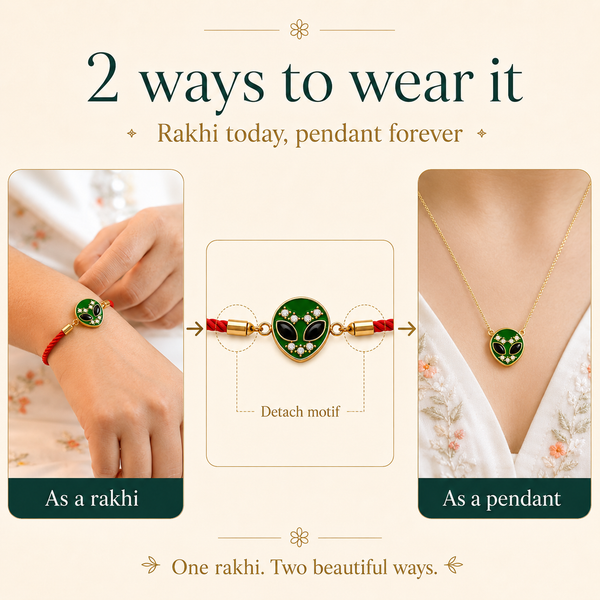 18K Gold Plated Rakhi Stone-Studded Alien Motif Character Rakhi - House of Viya