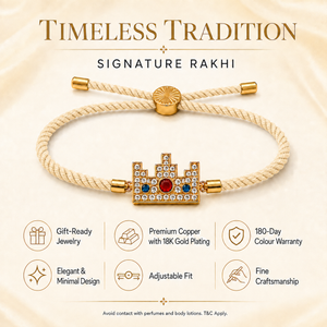 18K Gold Plated Rakhi Stone-Studded Pixel Crown Motif Charm Rakhi - House of Viya