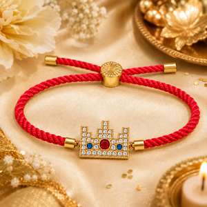 18K Gold Plated Rakhi Stone-Studded Pixel Crown Motif Charm Rakhi - House of Viya