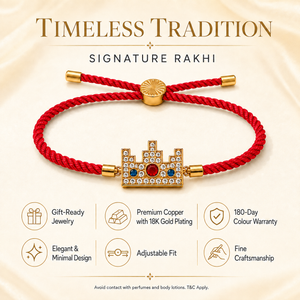 18K Gold Plated Rakhi Stone-Studded Pixel Crown Motif Charm Rakhi - House of Viya