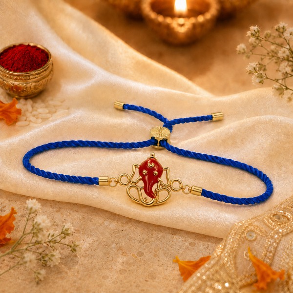 18K Gold Plated Rakhi Ganesha Motif Religious Traditional Rakhi - House of Viya