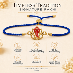 18K Gold Plated Rakhi Ganesha Motif Religious Traditional Rakhi - House of Viya