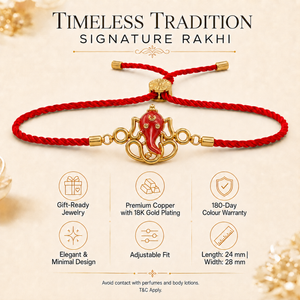 18K Gold Plated Rakhi Ganesha Motif Religious Traditional Rakhi - House of Viya