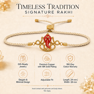 18K Gold Plated Rakhi Ganesha Motif Religious Traditional Rakhi - House of Viya