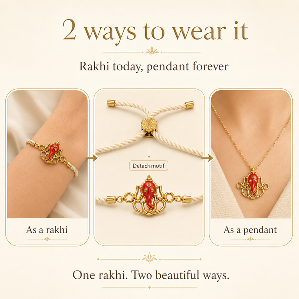 18K Gold Plated Rakhi Ganesha Motif Religious Traditional Rakhi - House of Viya