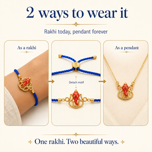 18K Gold Plated Rakhi Ganesha Motif Religious Traditional Rakhi - House of Viya