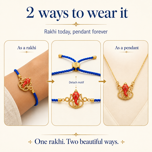 18K Gold Plated Rakhi Ganesha Motif Religious Traditional Rakhi - House of Viya