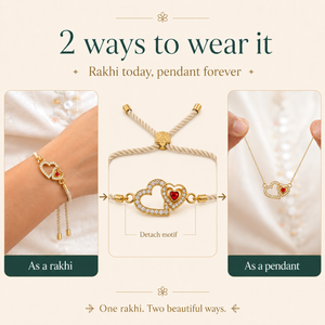 18K Gold Plated Rakhi Stone-Studded Heart Motif Charm Design Rakhi - House of Viya