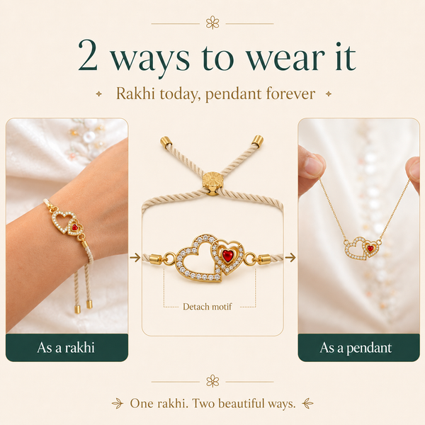 18K Gold Plated Rakhi Stone-Studded Heart Motif Charm Design Rakhi - House of Viya
