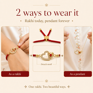 18K Gold Plated Rakhi Stone-Studded Heart Motif Charm Design Rakhi - House of Viya