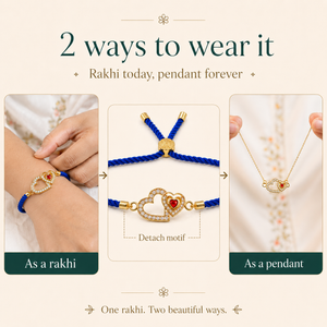 18K Gold Plated Rakhi Stone-Studded Heart Motif Charm Design Rakhi - House of Viya